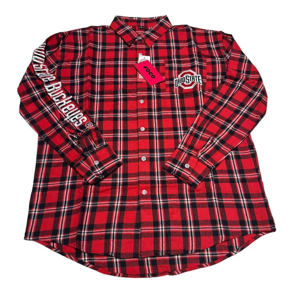 NWT Men's FOCO Ohio State Buckeyes NCAA Plaid Long Sleeve Flannel Shirt Size S